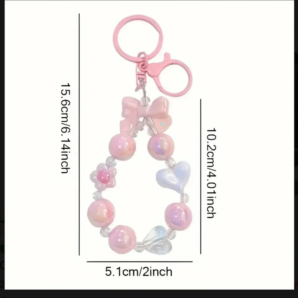 Purse charm Purple Beaded Keychain W/ Bow& Heart- for Handbag/keys/backpack NWT